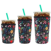 Reusable Neoprene Insulator Sleeve for Iced Coffee Cups, 3 Pack Coffee Coolie...