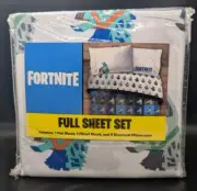 Fortnite Full Sheet Set Pinatas Flat Fitted & 2 Pillowcase White Green Blue