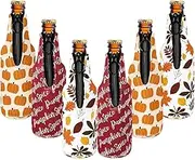 Whaline 6Pcs Fall Beer Bottle Coolers Neoprene Sleeves Autumn Leaves Pumpkin Thermocoolers Zip-Up Bottle Jacket Sleeves Reusable Bottle Cooler Cover for Thanksgiving Harvest Beverage Glass Bottle