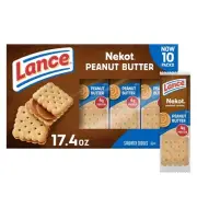Lance Sandwich Snack Cookies Crackers, Nekot Peanut Butter, 10 Individual Packs