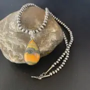 Native BumbleBee Jasper Pendant Navajo Pearls Sterling Silver Necklace 20" 12729