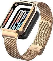 nuosiweilang Bracelet Compatible with Xiaomi Smart Band 9 Pro, Stainless Steel Metal Replacement Strap with Protective Case for Smart Watch Mi Band 9Pro Bracelets Men and Women