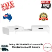 BBF04-W White Monitor Stand with Drawers - Adjustable, Rotatable, Separates NEW