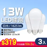 在飛比找momo購物網優惠-【朝日光電】LED E27 13W燈泡-3入(LED燈泡)