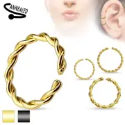 Pair Ear Tragus Rook Snug Helix Daith Nose Hoop IP Braided Annealed Rings 5/16"