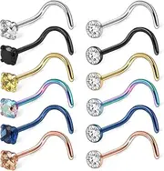 [Cisyozi] 18G 20G 22G Nose Rings Studs 316L Surgical Steel Hypoallergenic Nose Studs Rings Screw L Shaped Straight Nose Nostril Rings Piercing Jewelry for Women Men Diamond CZ 1.5mm 2mm 2.5mm 3mm 12Pcs