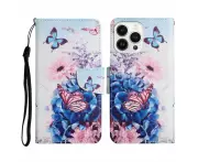 For iPhone 15 Pro Max Flip Leather Wallet Phone Case - Purple butterfly