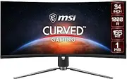 MSI MPG ARTYMIS 343CQR - 34 Inch UWQHD Curved Gaming Monitor - 1000R, 3440 x 1440 VA Panel, 165 Hz / 1ms, FreeSync Premium, HDR 400, Mystic Light, Adjustable/VESA - Display Port 1.4 & HDMI 2.0