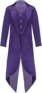 Hedmy Kids Retro Frock Coat Victorian Tuxedo Dress Suit Blazer with Gold Buttons Solid Color Tailcoat Jacket