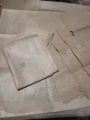 NOS 7 FLORAL 100% Pure Irish Linen Double Damask Antique Napkin Large 22” SQ