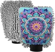 XYMZR Blue Purple Mandala Absorbent Microfiber Car Wash Mitt, Funny Cute Anime Scratch Free for Cars Cleaning, Home Cleaning Mitts, 2 Pack, 10.24” L x 7.09” W