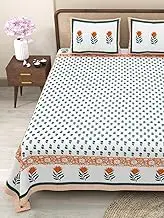 Marusthali indian handmade block print king bed sheets jaipuri bed sheets cotton bed sheets for king size bed printed bedspread 180 tc soft bed sheet 90 x 108 inches (Orange, Grey)