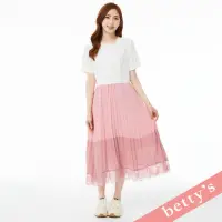 在飛比找momo購物網優惠-【betty’s 貝蒂思】蕾絲雪紡撞色鬆緊腰百褶洋裝(白色)