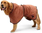 Dog Bathrobe Soft Super Absorbent Luxuriously 100% Microfiber Dog Drying Towel Robe with Hood/Belt for Extra Large,Large,Medium,Small Dogs (Brown,M)