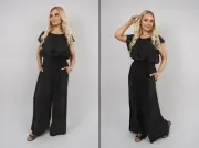 iKrush Shoulder Flared Wide Leg Jumpsuit With Ruffle Detail Beach Summer Day