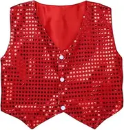 [Rswnyirn] Kids Big Boys Sparkly Vest Shirt Jacket Jazz Hip Hop Stage Performance Waistcoat Coat
