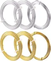 KISSITTY 6 Rolls Flat & Round Jewelry Artistic Aluminum Wire Flexible Metal Artistic Beading Wire (Silver, Golden) for DIY Sculpture and Crafts