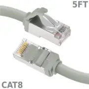 5FT Ethernet LAN Network Cat8 RJ45 S/FTP Cable Shielded Cord 28AWG 2GHz Gray