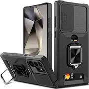 for Samsung Galaxy S24 Ultra Case, Galaxy S24 Ultra Case with [Card Holder] Camera Cover Built-in 360° Rotate Ring Stand Kickstand Magnetic Magnet Heavy Duty Protective Phone Case for S24 Ultra 6.8"