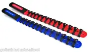 2 GOLIATH INDUSTRIAL 1/4" ABS PLASTIC RED/BLUE SOCKET RAIL HOLDER ORGANIZER RACK