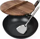 13.4 Inch Carbon Steel Wok Electric, Induction and Gas Stoves (Lid, Spatula and