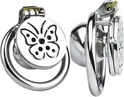Fineim Chastity Cage SM Flat Penis Cage with Lock, Stainless Steel Ultra Chastity Belt 4 Sizes SM Chastity Cage Sex Toy for Men(A,50mm)