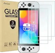 [3 Pack] ProCase Screen Protector for Nintendo Switch OLED 2021, Tempered Glass Screen Film Guard Rounded Edge Real Glass Screen Protector for Nintendo Switch OLED Model