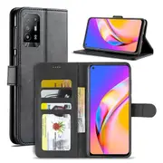 Oppo A94 5G Case, SupRShield Wallet Leather Flip Magnetic Stand Case Cover (Black)