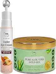 Combo of Aloe Vera Gel & Under Eye Cream |Gel For Acne,Scars,Sunburn Treatment Prevents Dark Spots 100 ML | Under Eye Cream With Massage Roller For Dark Circles,Fine Lines 15 ML