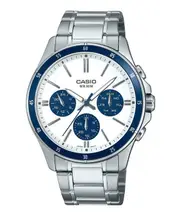 Casio Ion Plated Stainless Steel White Dial Quartz MTP-1374D-7A2V 50M Mens Watch