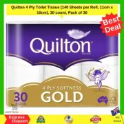 Toilet Paper 30 Rolls Quilton 4 Ply White Soft Tissue Bulk Quilton Gold-Softness