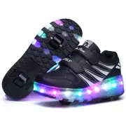 Nevenka Kids Fashion Roller Shoes with Double Wheel USB Charging-Black