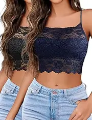 [Avidlove] 2Pcs Lace Camisoles for Women High Neck Bralettes for Women Y2K Cami Black&Navy Blue Large, Black&navy Blue, Large