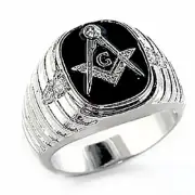 AzureBella Jewelry Masonic Ring with Black Enamel and Cubic Zirconia Accents ...