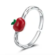 Red Apples Open Finger Rings Tree Lines Silver plating for Women Open Adjustable Ring Flexible Jewelry