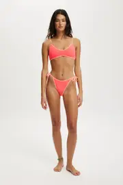 [Body] Body - Fixed Tie Side Cheeky Bikini Bottom - Pink flash rib XS PINK FLASH RIB