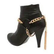 Women Gold Metal Chain Boot Bracelet Shoe Black Circle Charm Tassel Bling Anklet