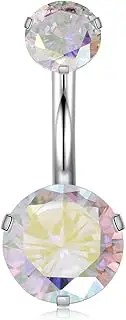 [AROWRO] Titanium Belly Button Bars 14G Belly Bar Belly Button Piercing Internally Threaded Belly Ring Belly Piercing Cube Zircon Opal Belly Button Ring