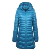 Nevenka Womens Lightweight Puffer Jacket Hooded Winter Mid Length Coat-PeacockBlue