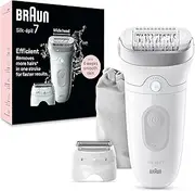 Braun Epilator Silk-épil 7, Hair Removal Device, Women Shaver & Trimmer, Wet and Dry, Wide Head, Includes Shaver Head and Trimmer Comb, SE7-041, Silver