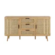 Design Square Mean Sideboard Buffet Unit Storage Cabinet 2-Doors 3-Drawers Oak/Rattan