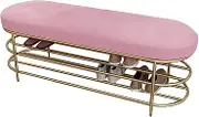 Shoe Storage Bench with Metal Frame Shoe Rack with 2 Tiers Shelves, Good Load Bearing Hallway Bedroom Shoes Cabinet Home Decor (Color : Pink, Size : 80 * 35 * 45 cm)