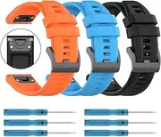(3 Pack) T Tersely 22mm Sport Band Compatible with Garmin Fenix 5/6/7,Tactix 8/ Fenix 8/E 47mm, Quickfit Replacement Strap for Fenix 6 Pro GPS, Soft Silicone Wristband for Forerunner 935/945/955/965