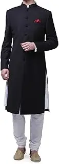 [Royal Kurta] Royal Men's Suiting Kneelong Black Bandhgala Custom Made Sherwani for Men (44)