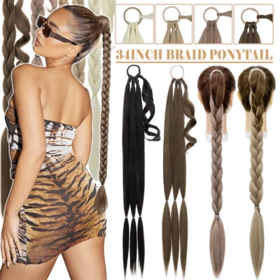 Real As Human Pre-sectioned 34" Wrap On Braids Ponytail Hair Extensions Plait UK