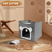 Indoor Cat Bed with Fluffy Ball and Scratch Pad Foldable Cat Cube House tyhnq
