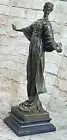 ART DECO, SIGNED, PURE BRONZE, "GIRL WITH MIRROR" -Originally by M. Lopez Decor