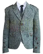 Scottish Green Wool Argyll Kilt Jacket & Waistcoat- Men Argyll Jacket For Sale