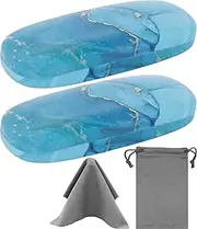 [YOKONICO] Premium Hard Sunglasses Case,2 Pack Hard Shell Eyeglasses Case PU Leather Protective Glasses Cover Eyeglass Holder Box Includes Cleaning Cloth and Pouch- Men's & Women's