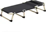 Nap Bed Iron Alloy Camping Bed with Pillow, Height Adjustable Folding Cot for Sleeping, Portable Folding Bed for Outdoor/Office/Beach Updated Design
